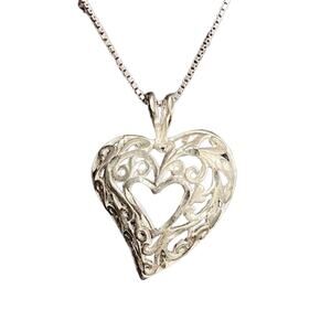Vintage Filigree Italian Heart Necklace Sterling Silver Signed AR